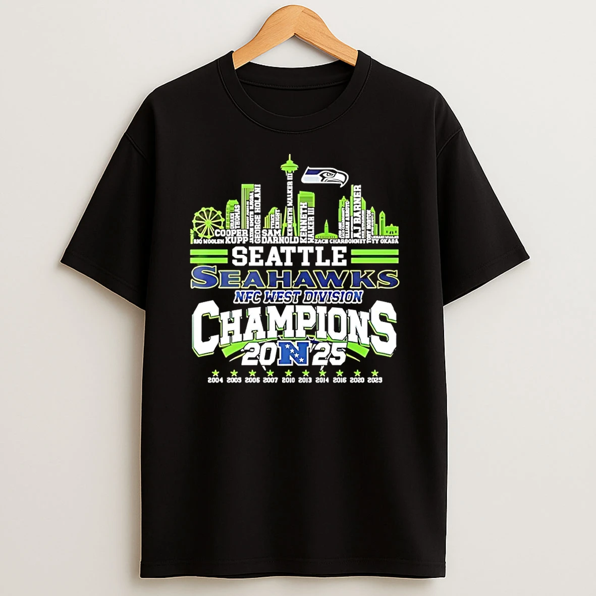 Seattle Seahawk West Division 2025 Champions Player Name Skyline T Shirt