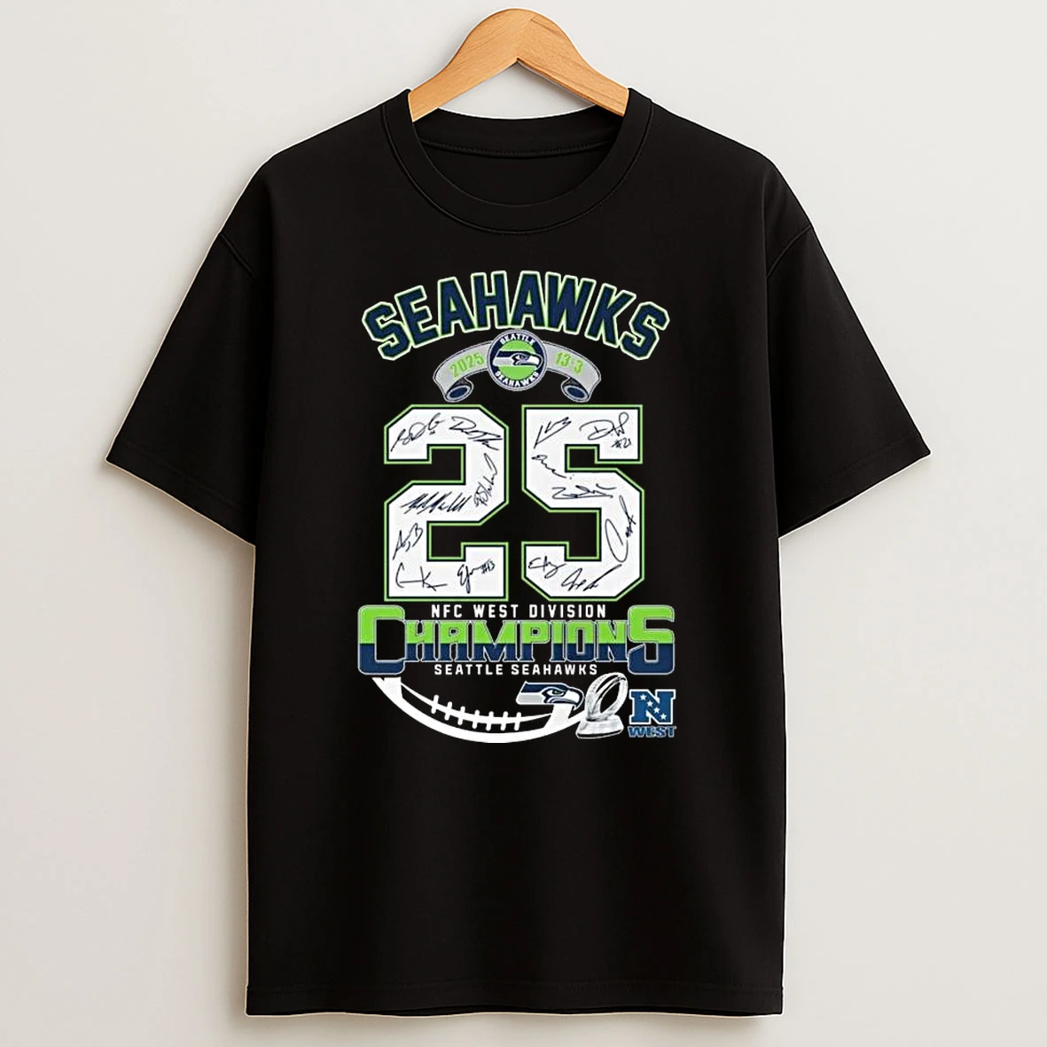 Seattle Seahawks 2025 13 3 Nfc West Division Champions Signatures T Shirt