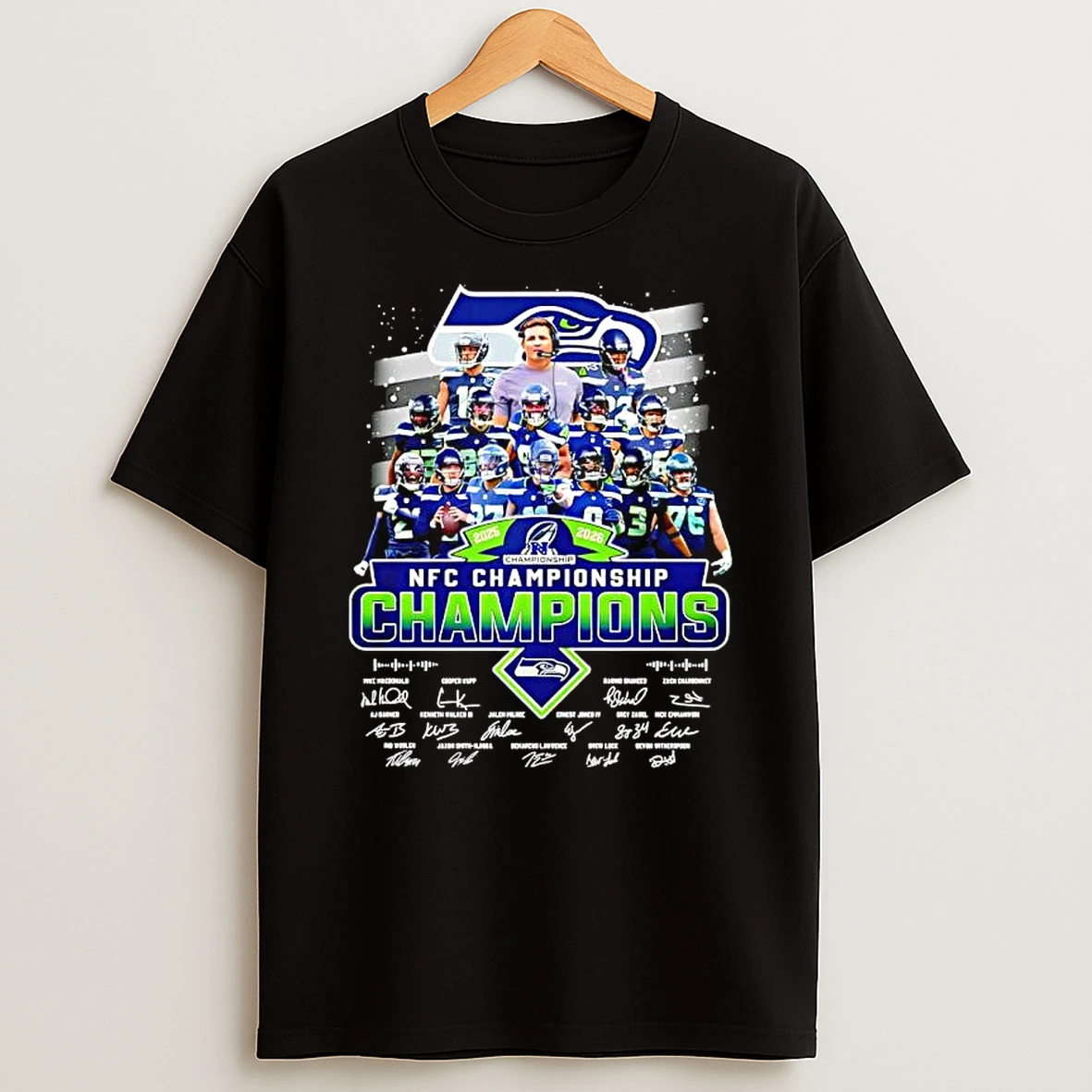 Seattle Seahawks 2025 2026 Nfc Champinship Champions Players And Signatures T Shirt