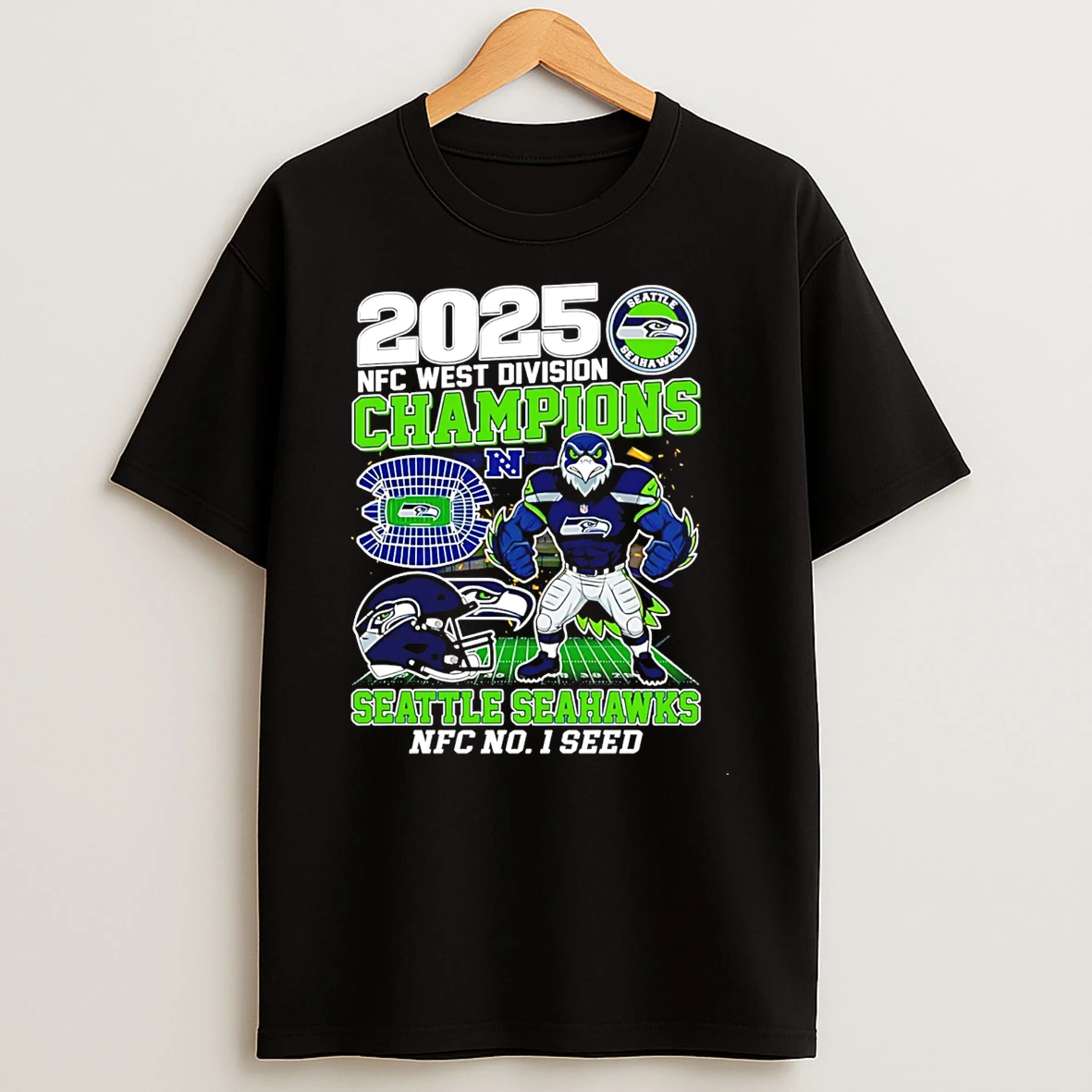 Seattle Seahawks 2025 26 Nfc Champions No 1 Seed Mascot T Shirt