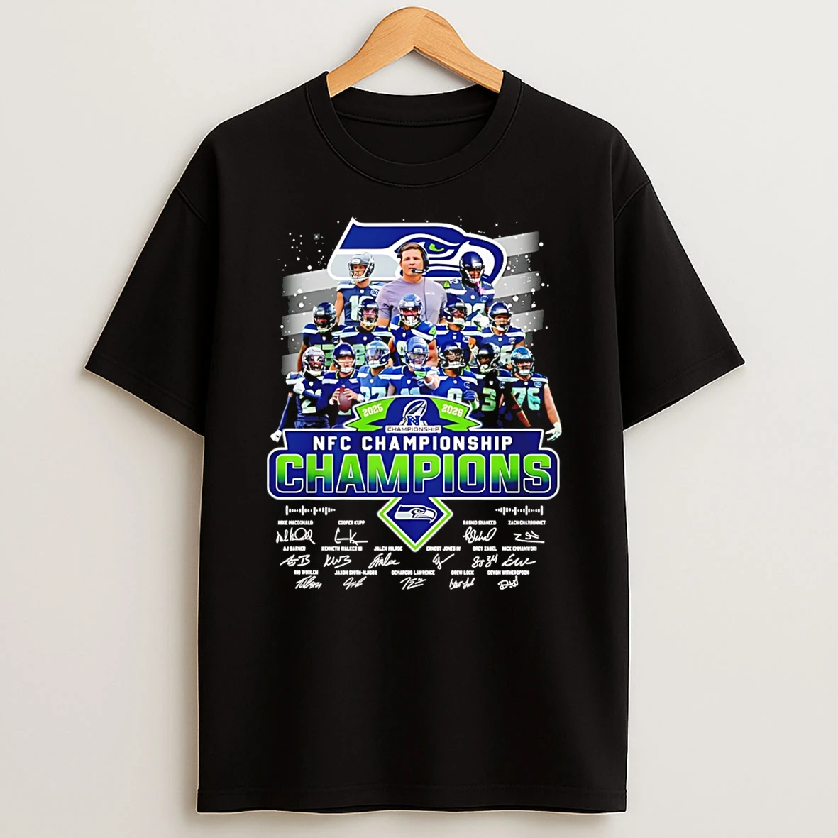 Seattle Seahawks 2025 26 Nfc Championship Champions Signatures T Shirt