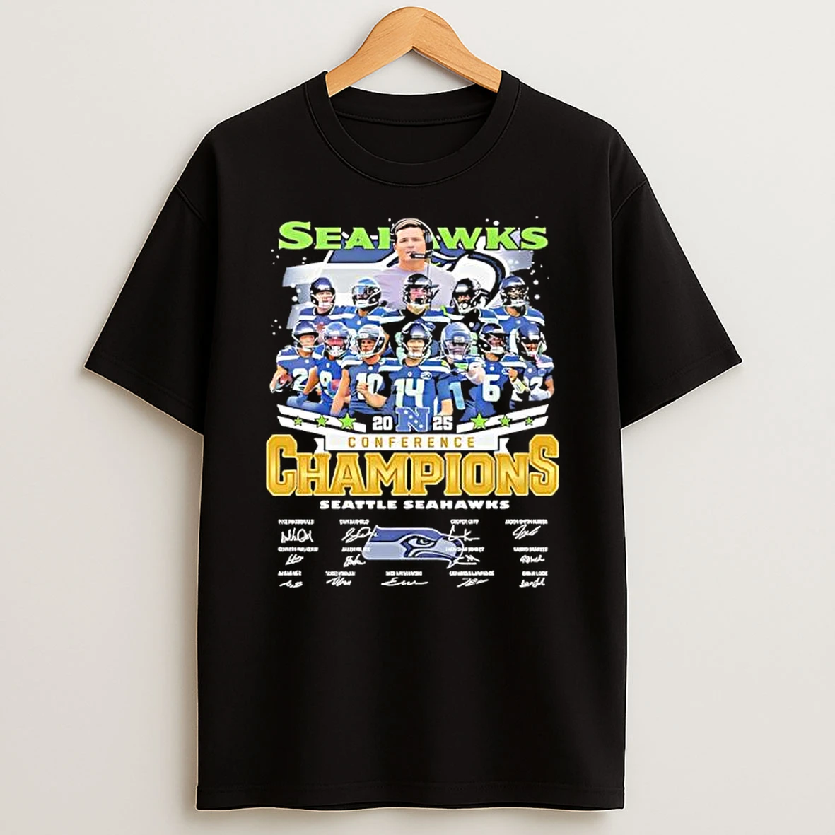 Seattle Seahawks 2025 Nfc Championship All Team Signatures T Shirt