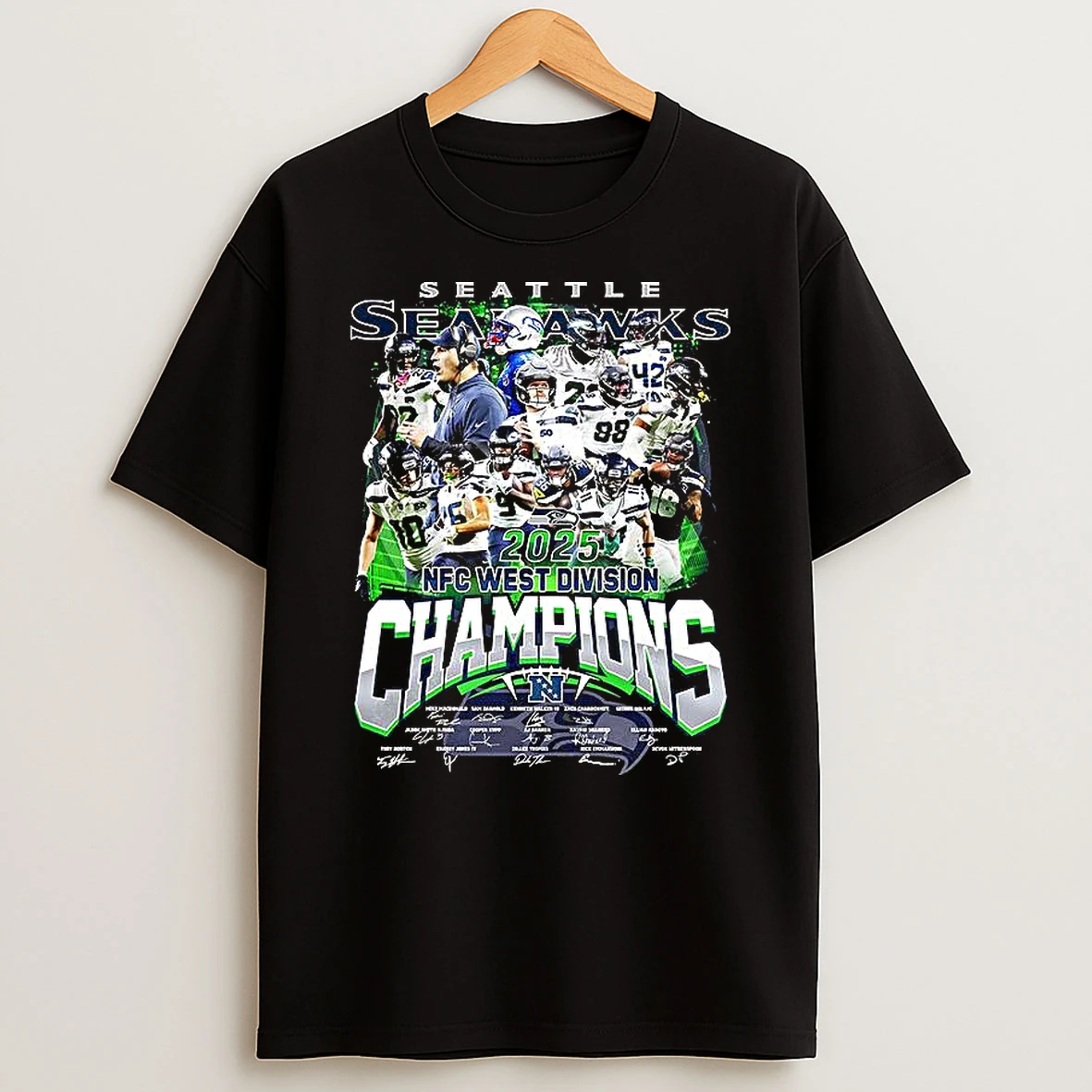 Seattle Seahawks 2025 Nfc West Division Champions Player College Name And Signature T Shirt