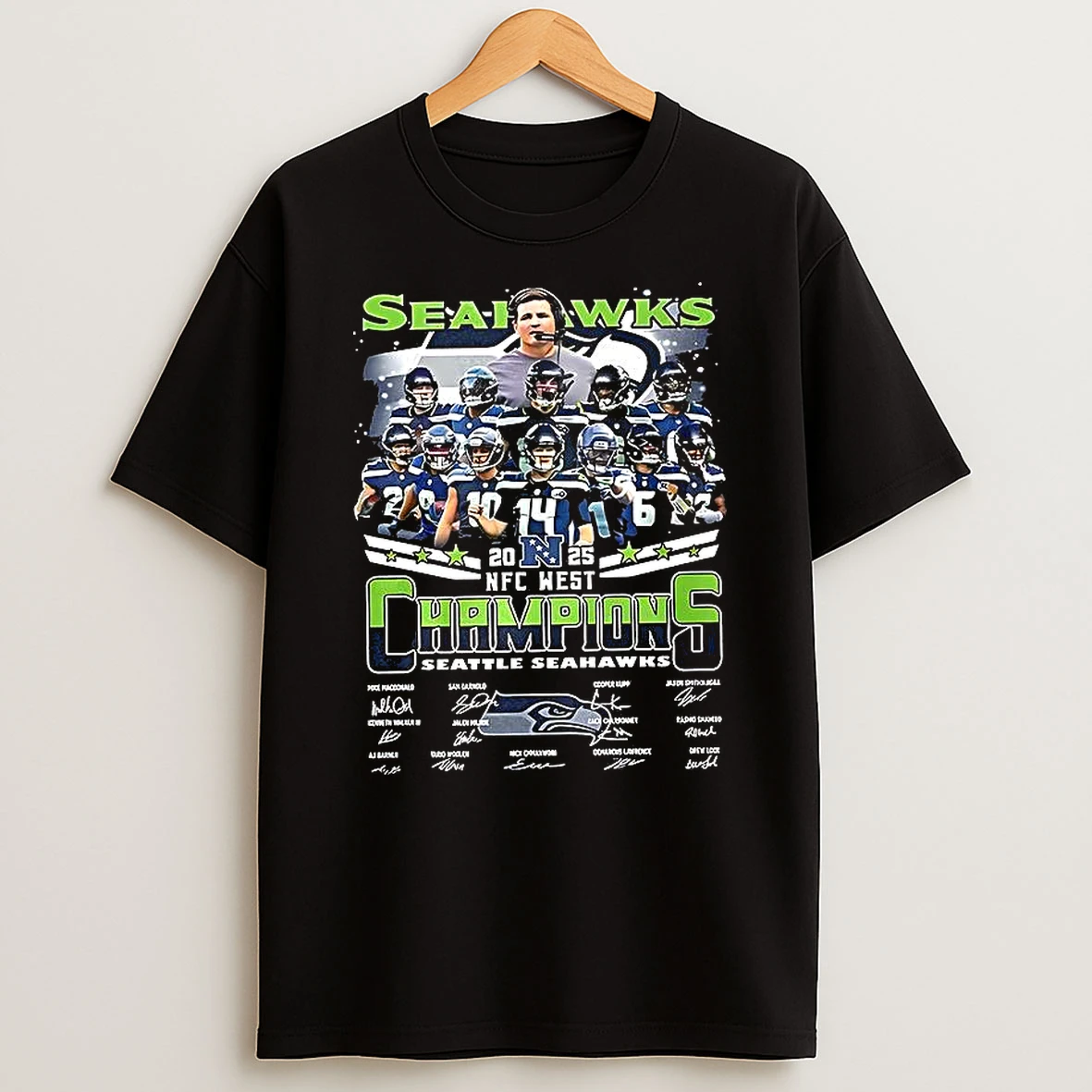 Seattle Seahawks 2025 Nfc West Division Champions Player Name And Signature T Shirt