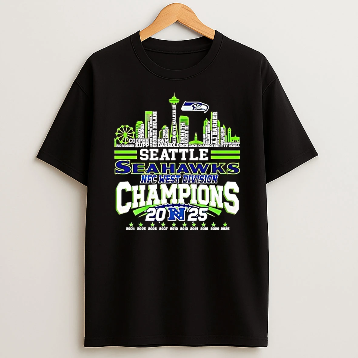 Seattle Seahawks 2025 Nfc West Division Champions Players City Skyline T Shirt