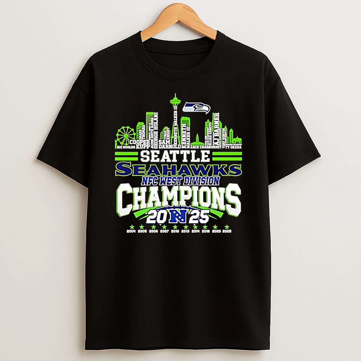 Seattle Seahawks 2025 Nfc West Division Champions Typo Skyline T Shirt