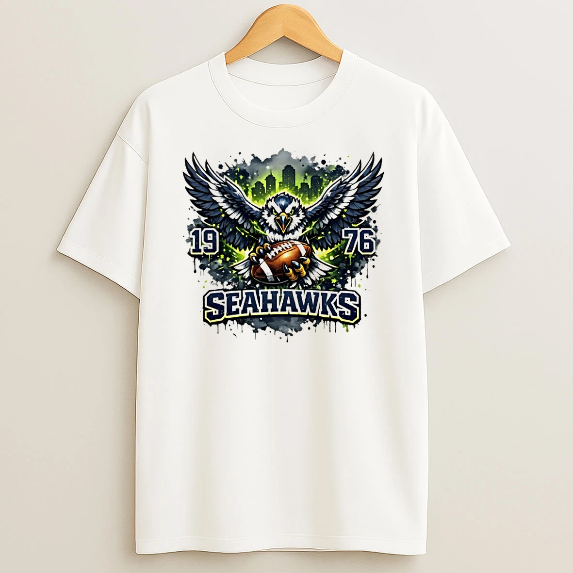 Seattle Seahawks Football Lightning Hawk Mascot Game Day 1976 T Shirt