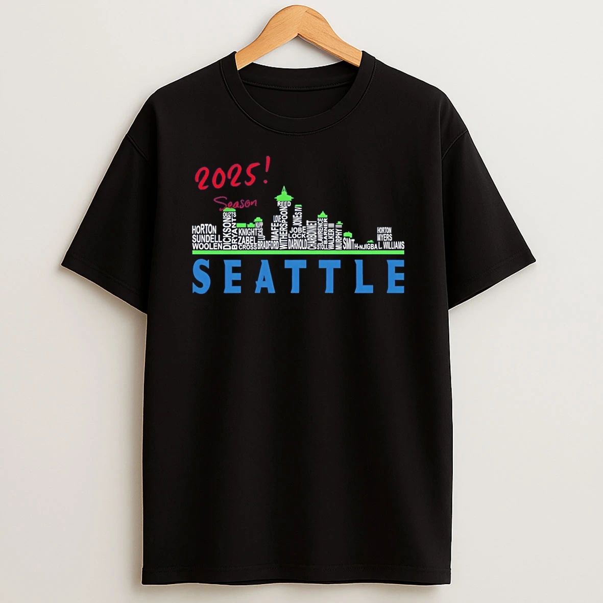Seattle Seahawks Football Team City Skyline Names 2025 Season T Shirt