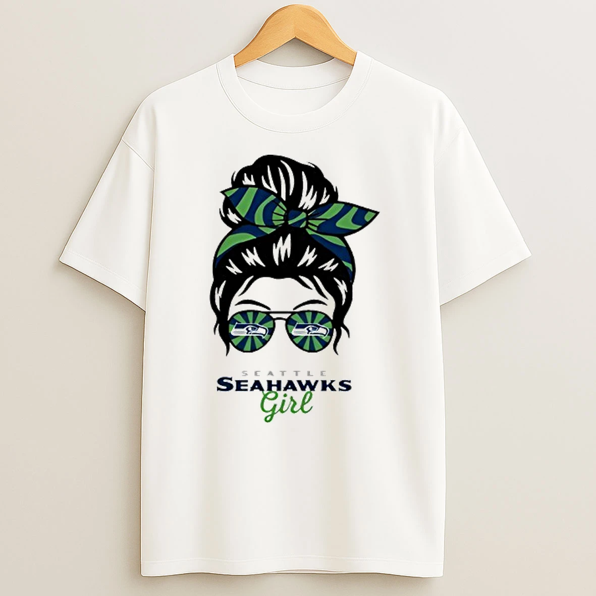 Seattle Seahawks Girl Messy Bun Glasses T Shirt