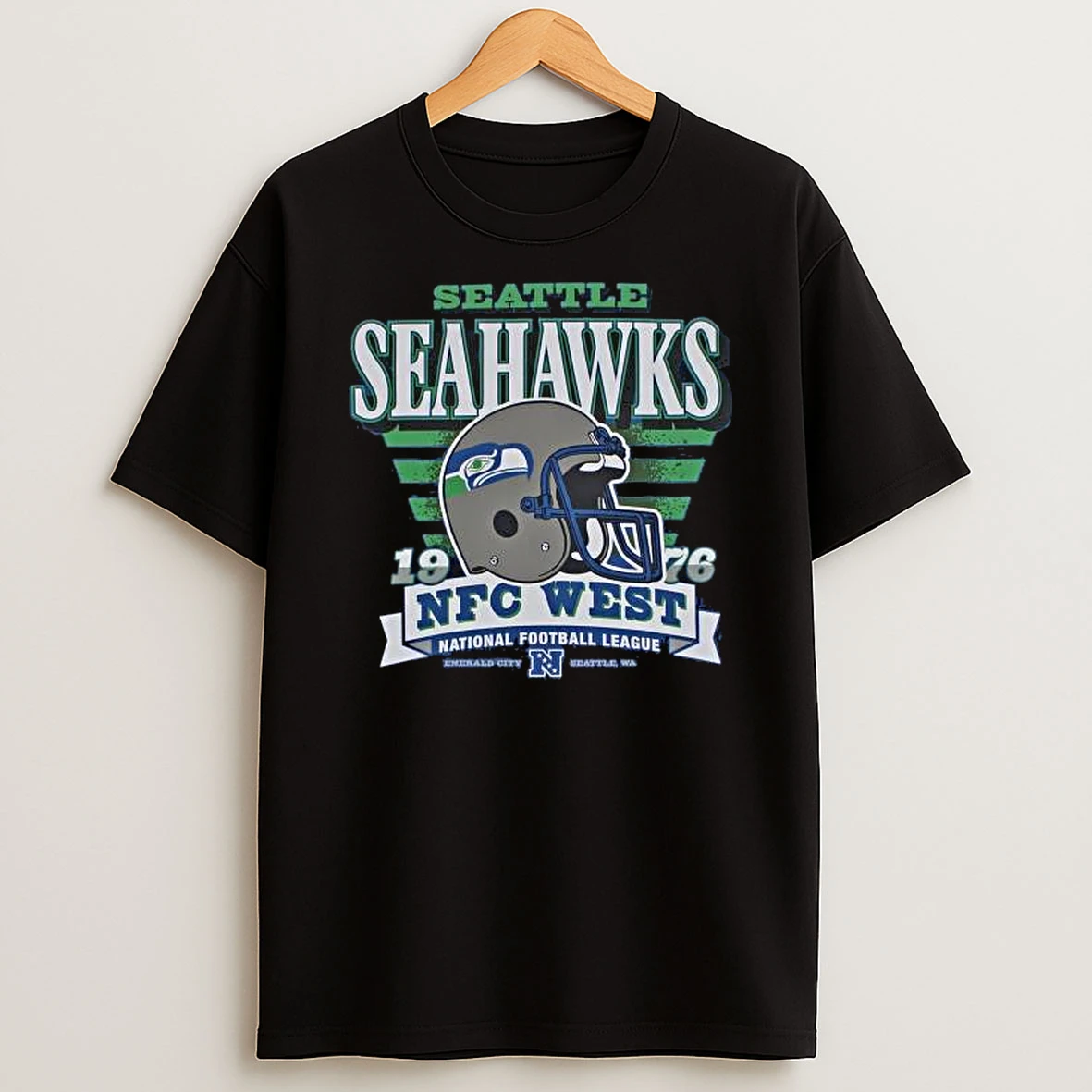 Seattle Seahawks Jetty Blue Stripe Splash Helmet T Shirt