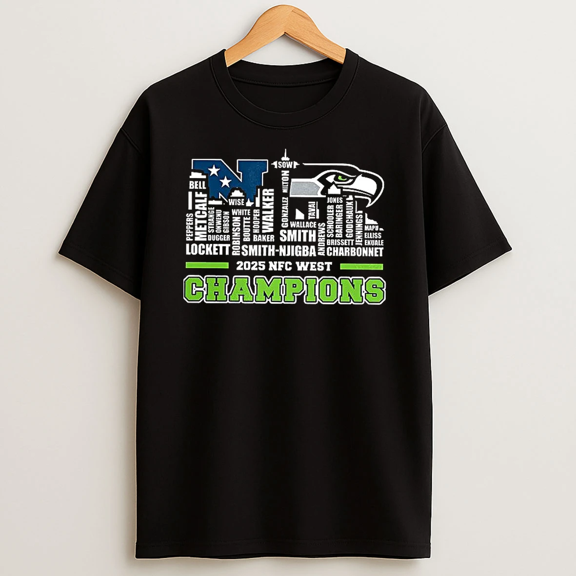 Seattle Seahawks Nfc West 2025 Champions Name Player City Skyline T Shirt