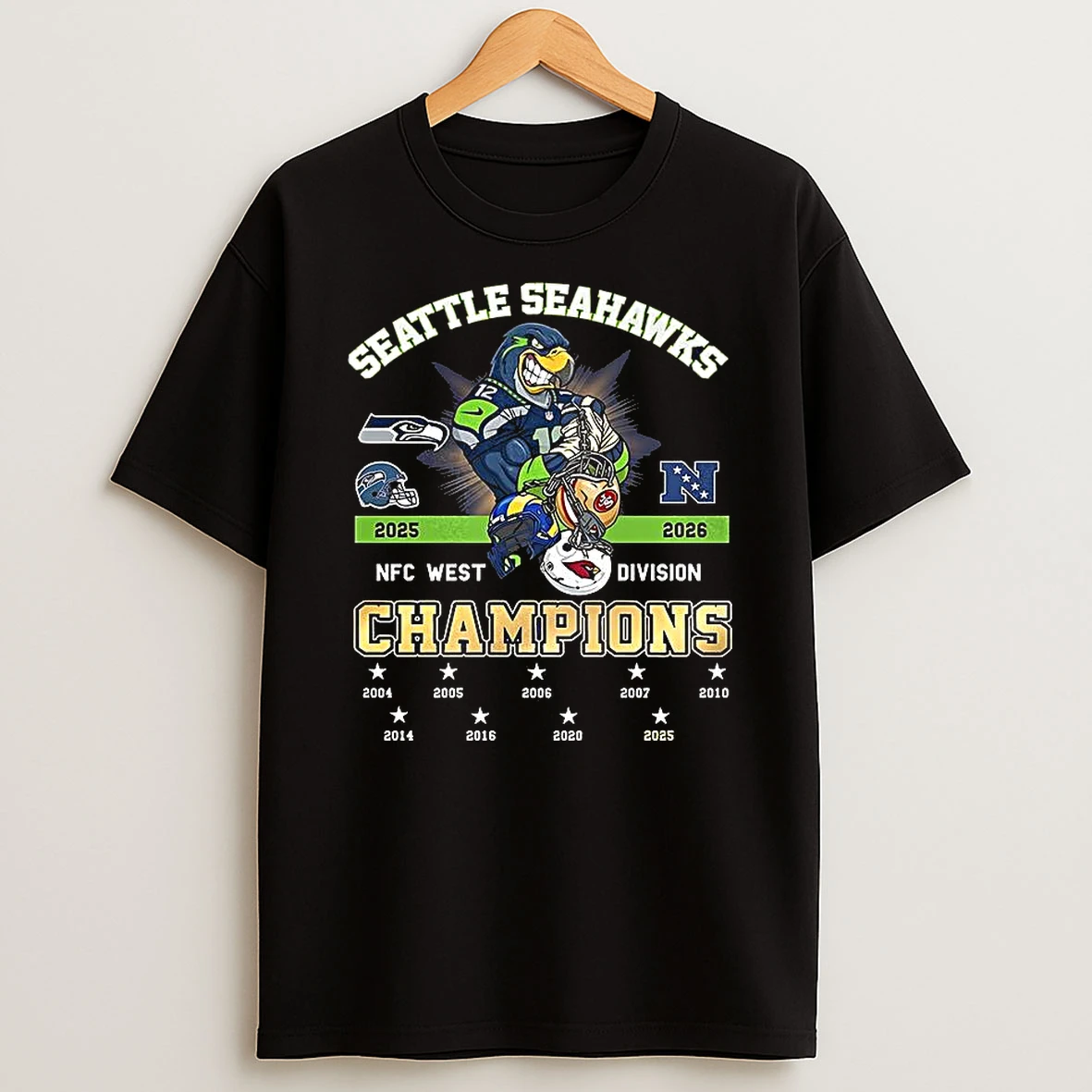 Seattle Seahawks Nfc West Division Champions 2025 2026 Celebration Mascot T Shirt