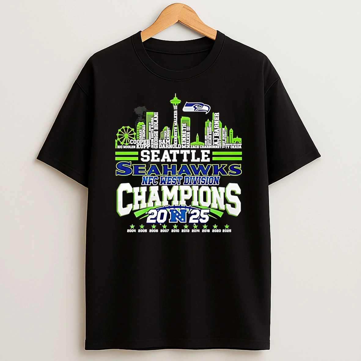 Seattle Seahawks Nfc West Division Champions Player Names Skyline T Shirt