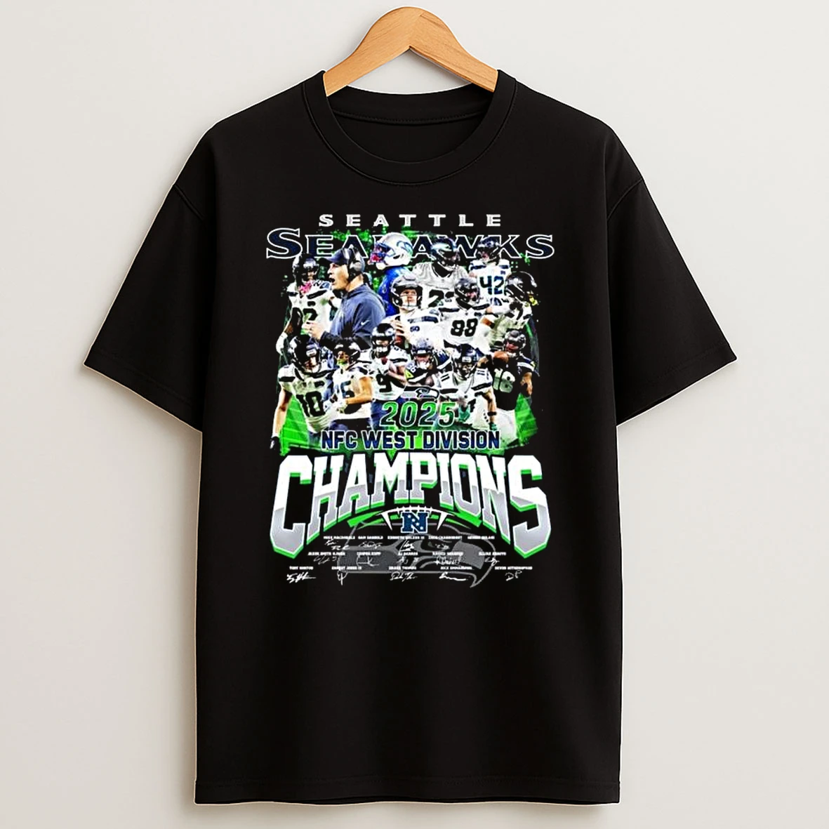 Seattle Seahawks Nfl 2025 Nfc West Division Champions All Players Signatures T Shirt