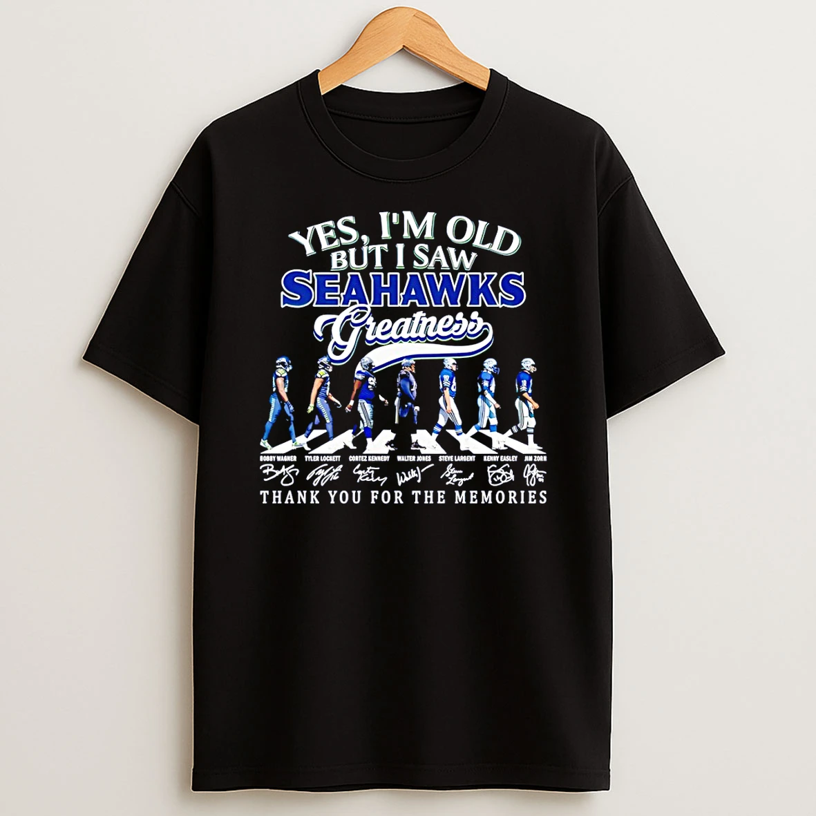 Seattle Seahawks Yes Im Old But I Saw Seahawks Greatness Abbey Road Signature T Shirt