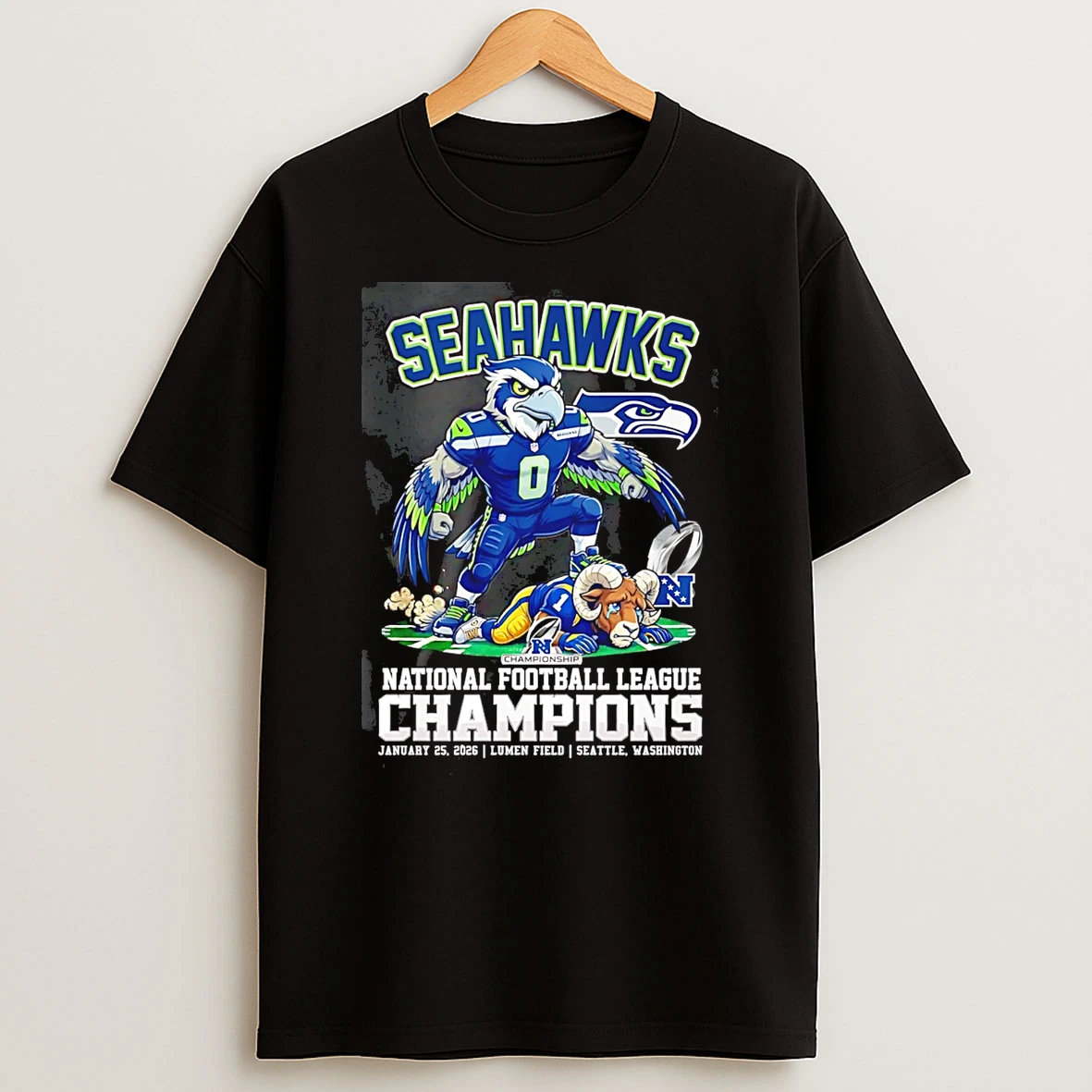 Seattle Seahawks Football 2025 26 Nfc Conference Champions Mascot T Shirt