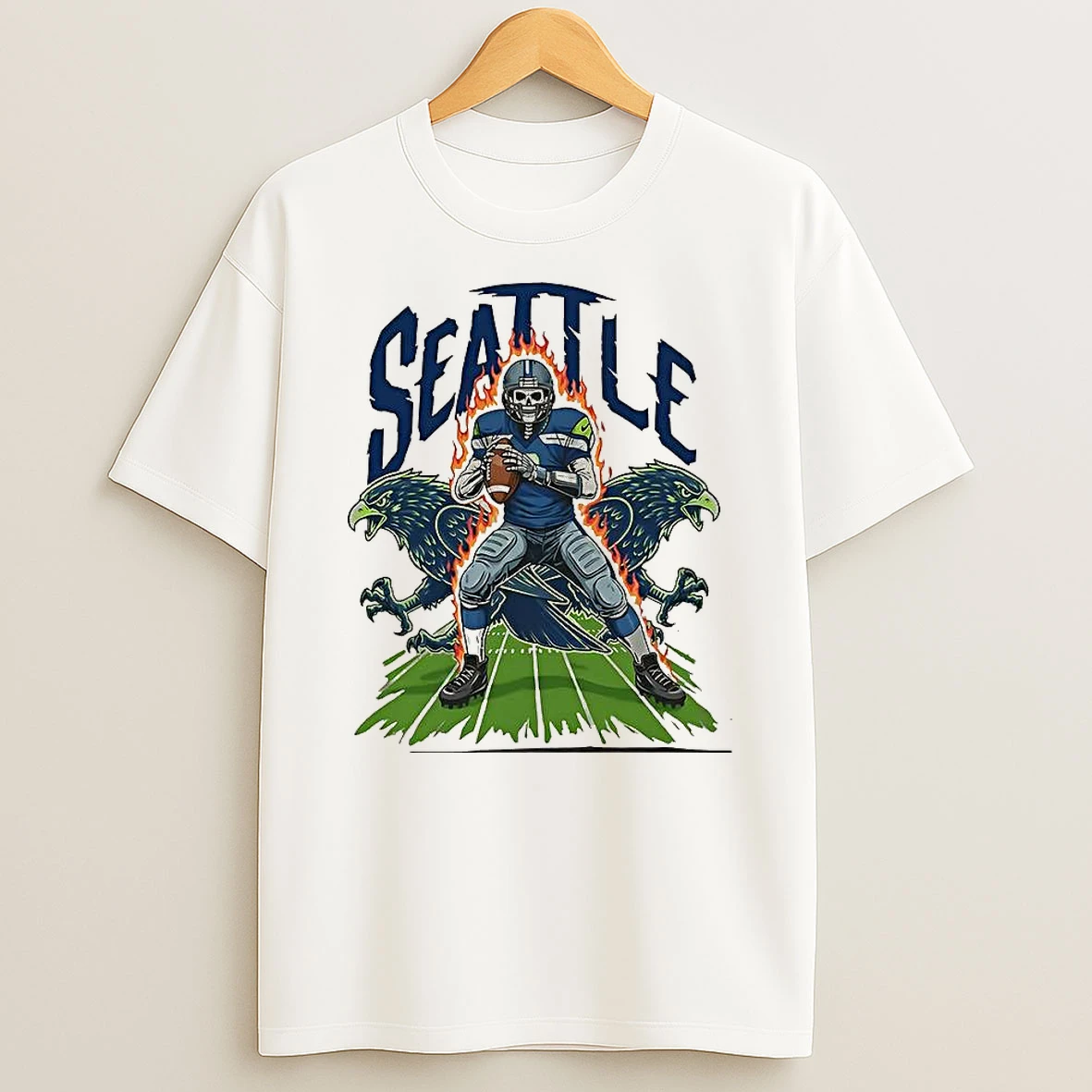Seattle Seahawks Football Skeleton Burning Mascot T Shirt
