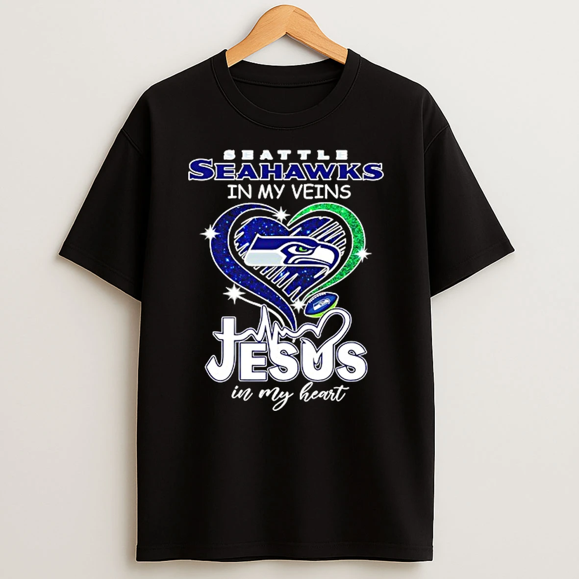Seattle Seahawks In My Veins Jesus In My Heart T Shirt