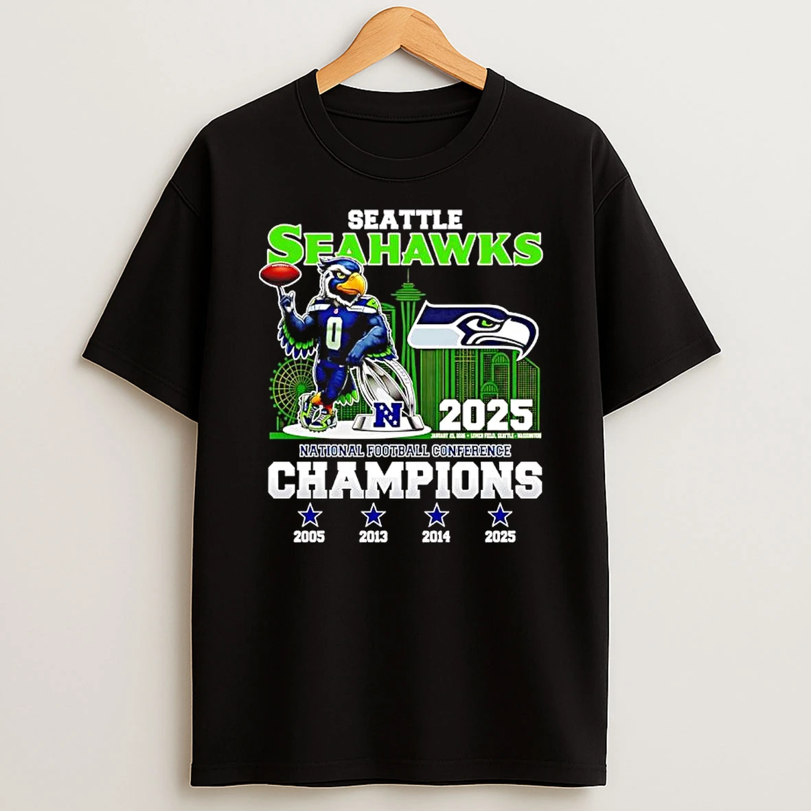 Seattle Seahawks Mascot Blitz National Football Conference Champions 2025 Graphic T Shirt