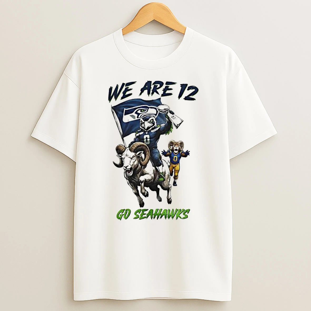Seattle Seahawks Riding La Rams Mascot Super Bowl Trophy We Are 12 T Shirt