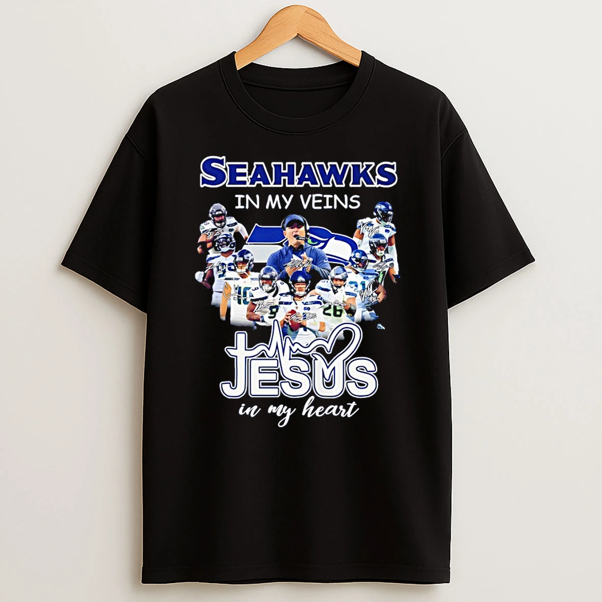 Seattle Seahwks Football Seahawks In My Veins Jesus In My Hearts Sports T Shirt