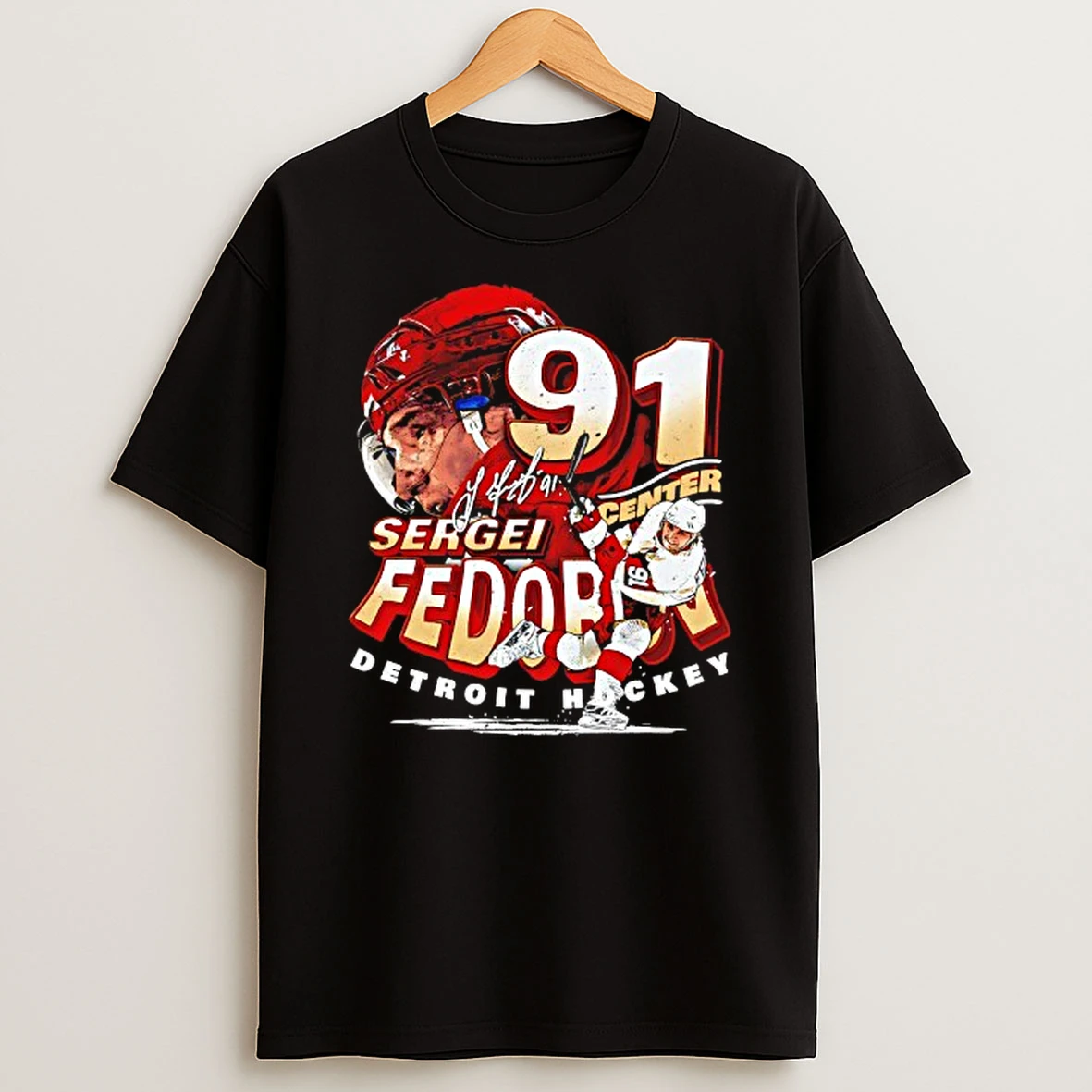 Sergei Fedorov 91 Detroit Red Wings Hockey Player Name T Shirt