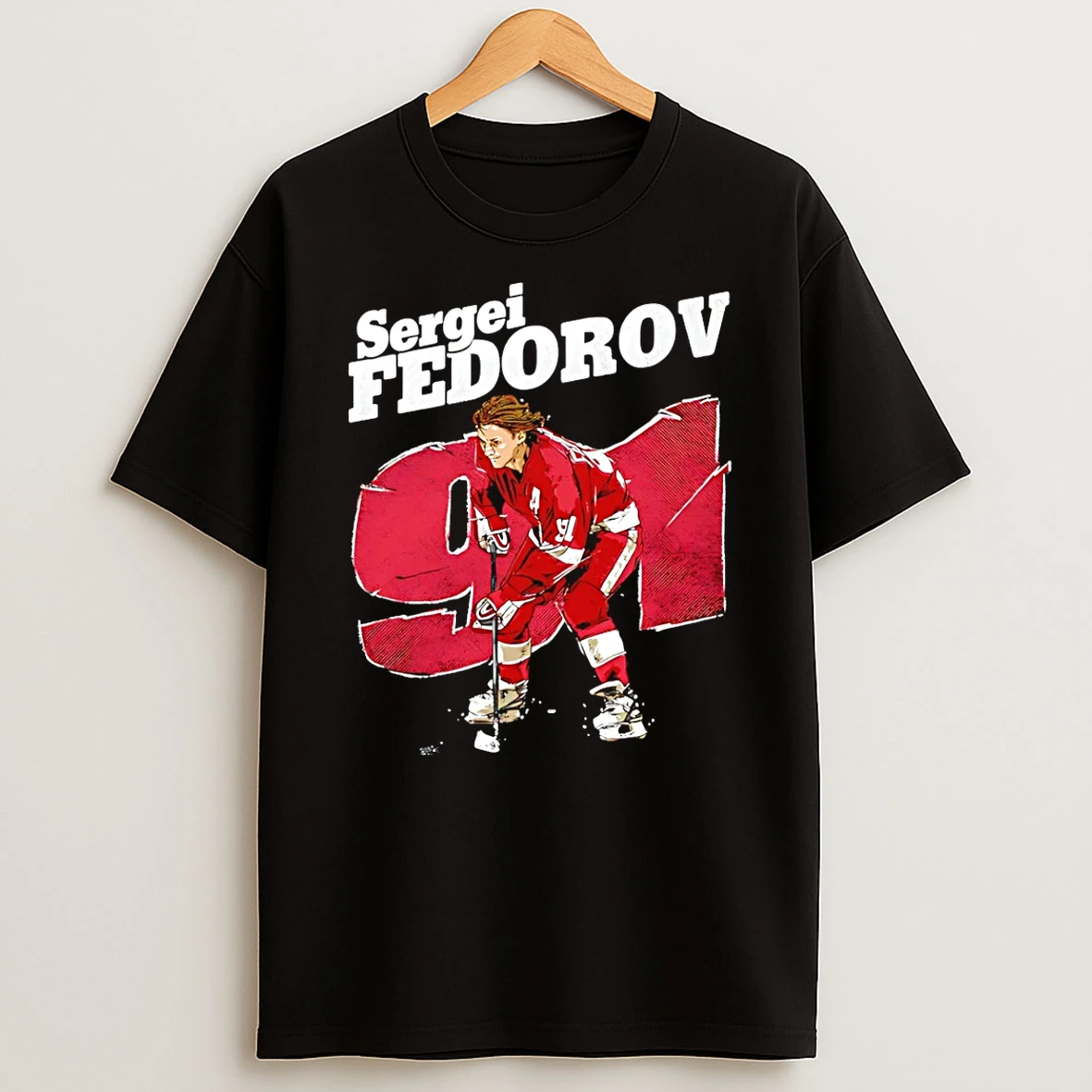 Sergei Fedorov Detroit Red Wings No 91 Retro T Shirt