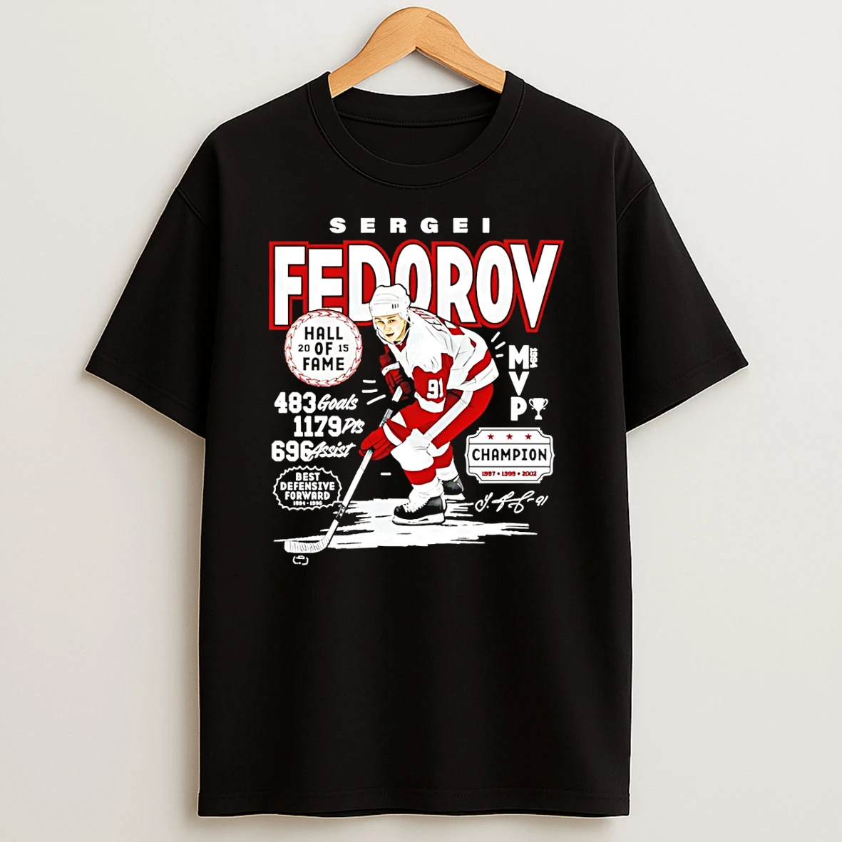 Sergei Fedorov Detroit Red Wings Vintage Sigature T Shirt