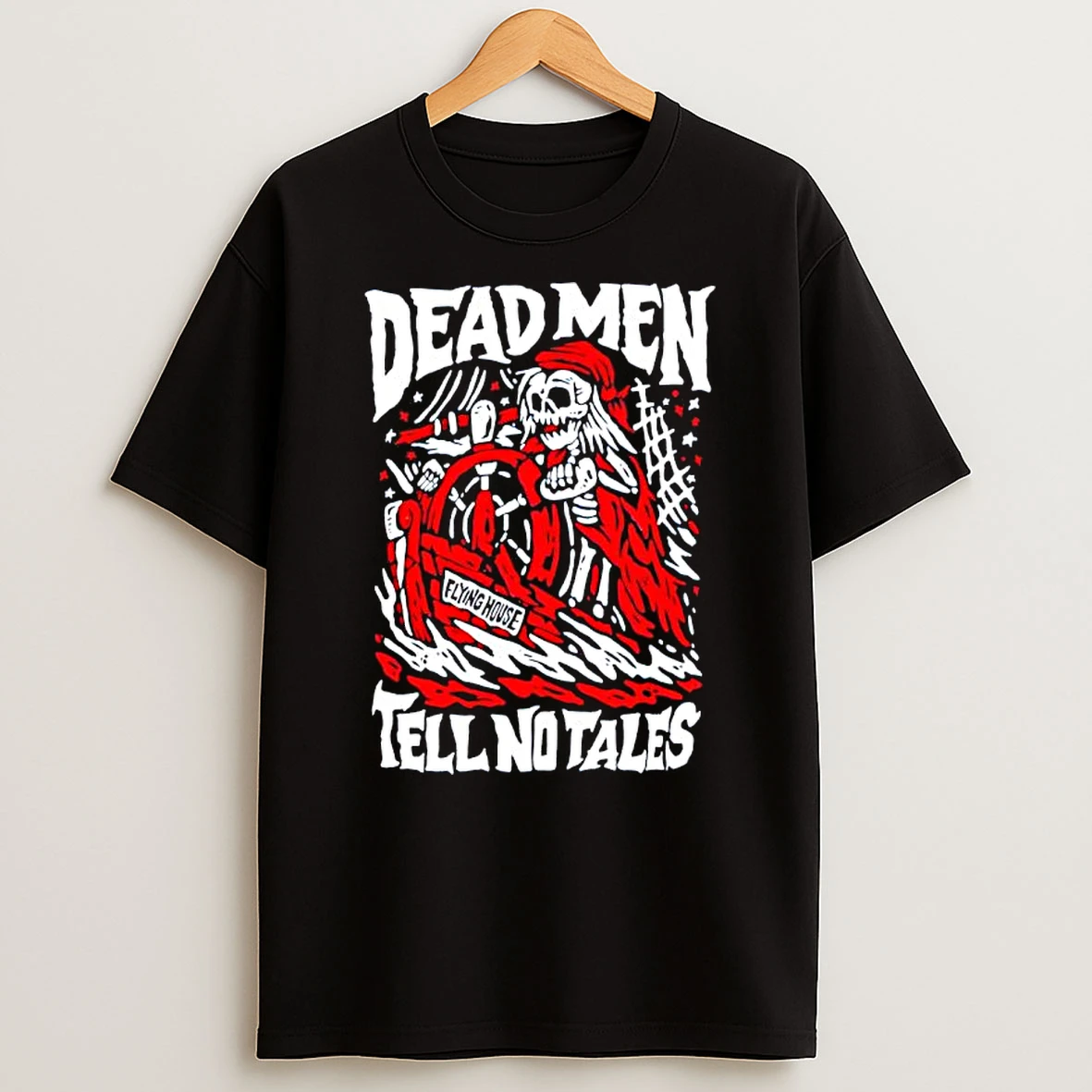 Skeleton Dead Men Tell No Tales Flying House T Shirt