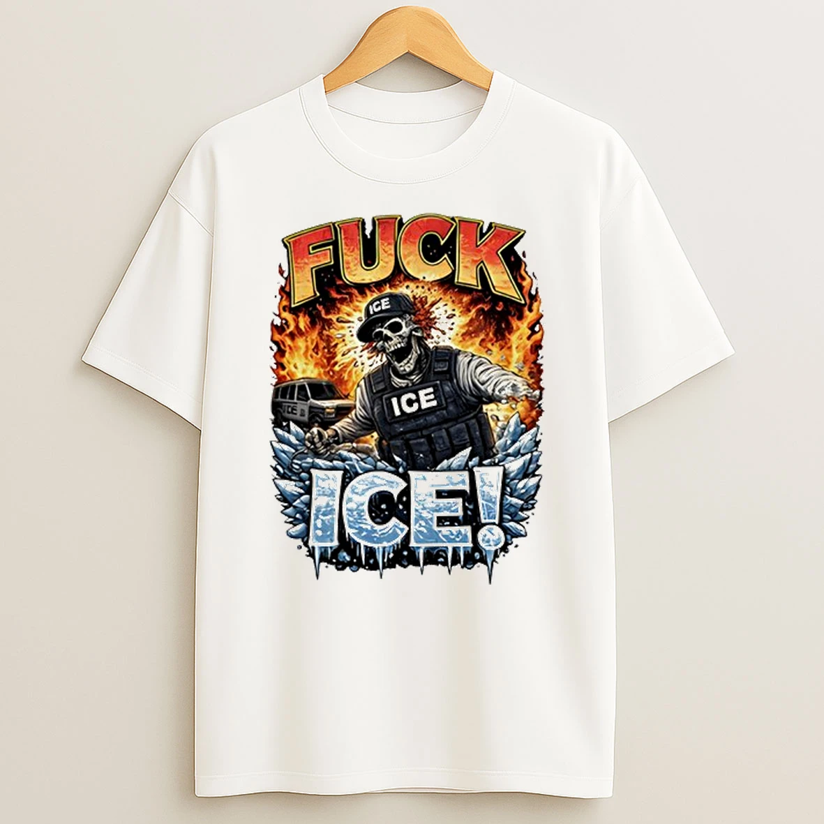 Skeleton Fuck Ice Anti Ice Political Statement T Shirt