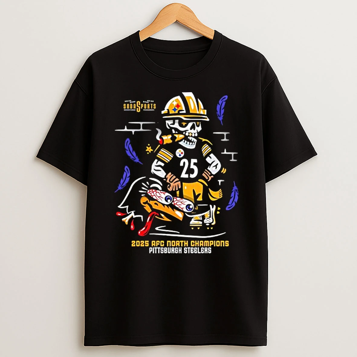 Skull 2025 Afc North Champions Pittsburgh Steelers T Shirt