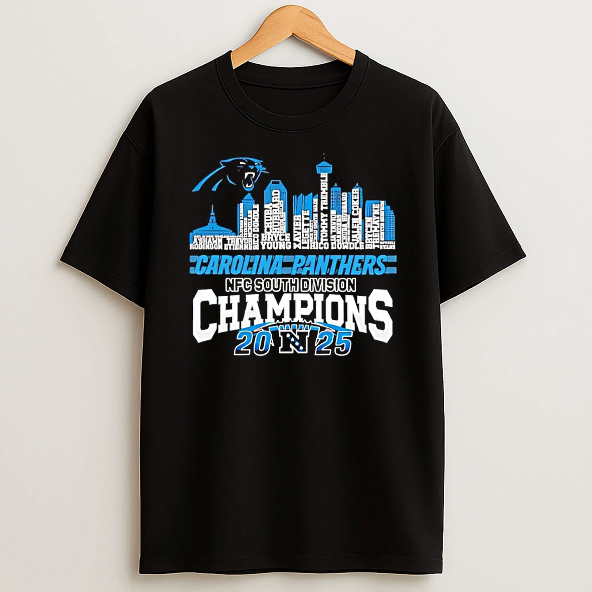 Skyline Of Carolina Panthers 2025 Nfc South Division Champions T Shirt