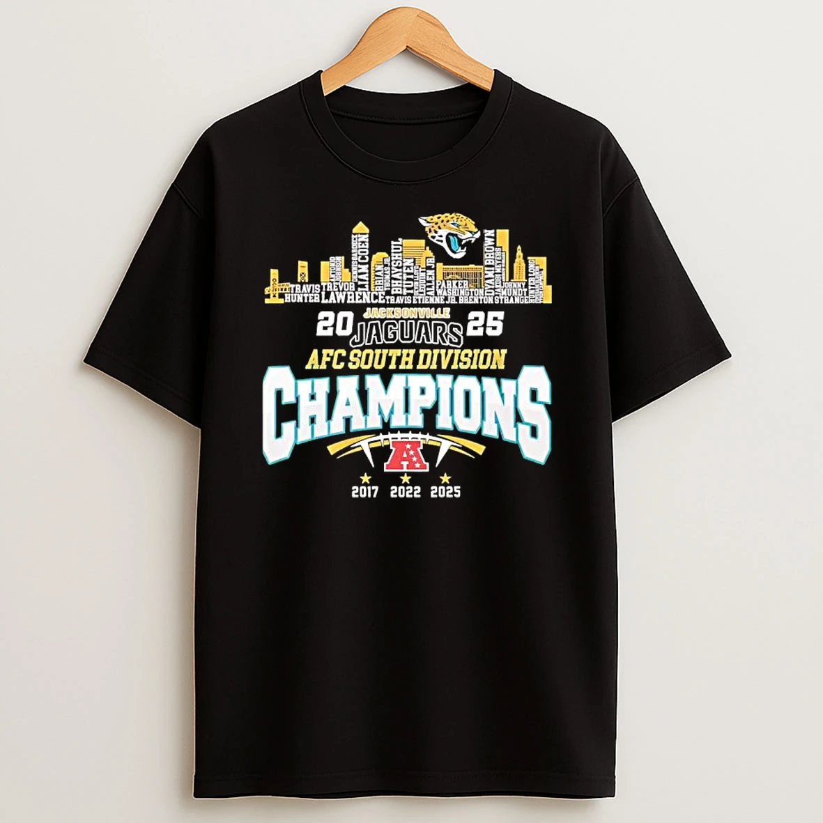 Skyline Of Jacksonville Jaguars 2017 2022 2025 Afc South Division Champions T Shirt