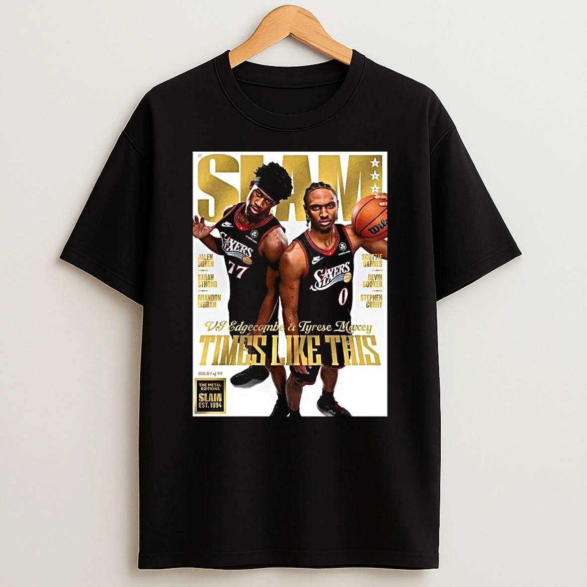 Slam 260 Tyrese Maxey And Vj Edgecombe Philadelphia 76ers Duo Times Like This Gold Metal Edition Magazine T Shirt