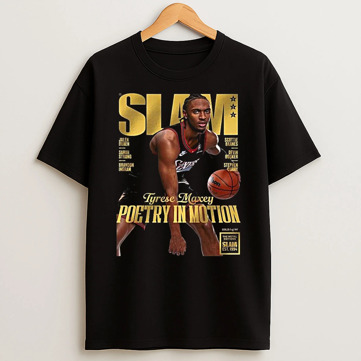 Slam 260 Tyrese Maxey Philadelphia 76ers Poetry In Motion Gold Metal Edition Magazine T Shirt