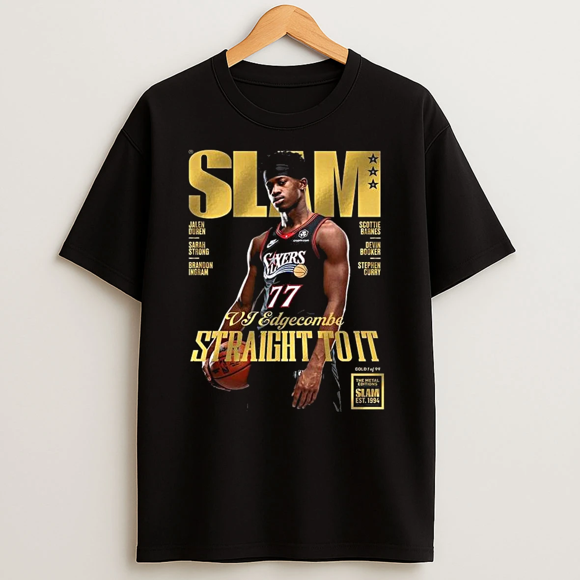 Slam 260 Vj Edgecombe Philadelphia 76ers Straight To It Gold Metal Magazine T Shirt