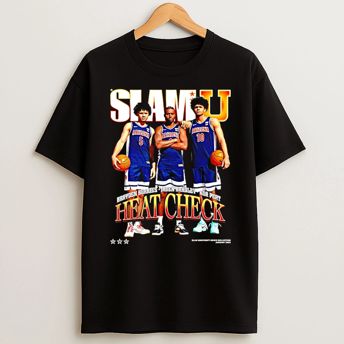 Slamu Brayden Burries X Jaden Bradley X Koa Peat Heat Check Arizona Basketball T Shirt