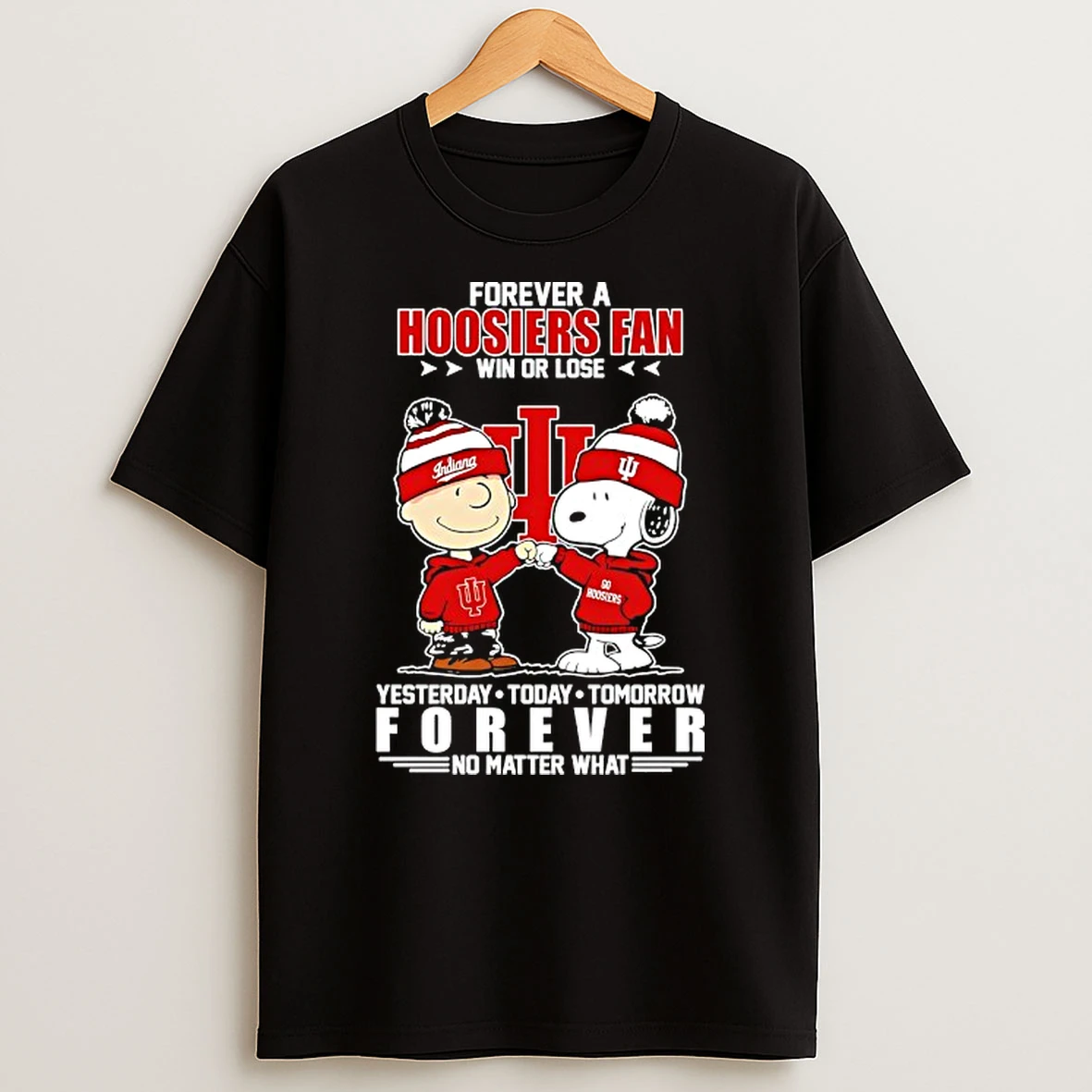 Snoopy And Charlie Brown Bump Forever A Indiana Hoosier Fan Win Or Lose Yesterday Today Tomorrow Forever No Matter What T Shirt