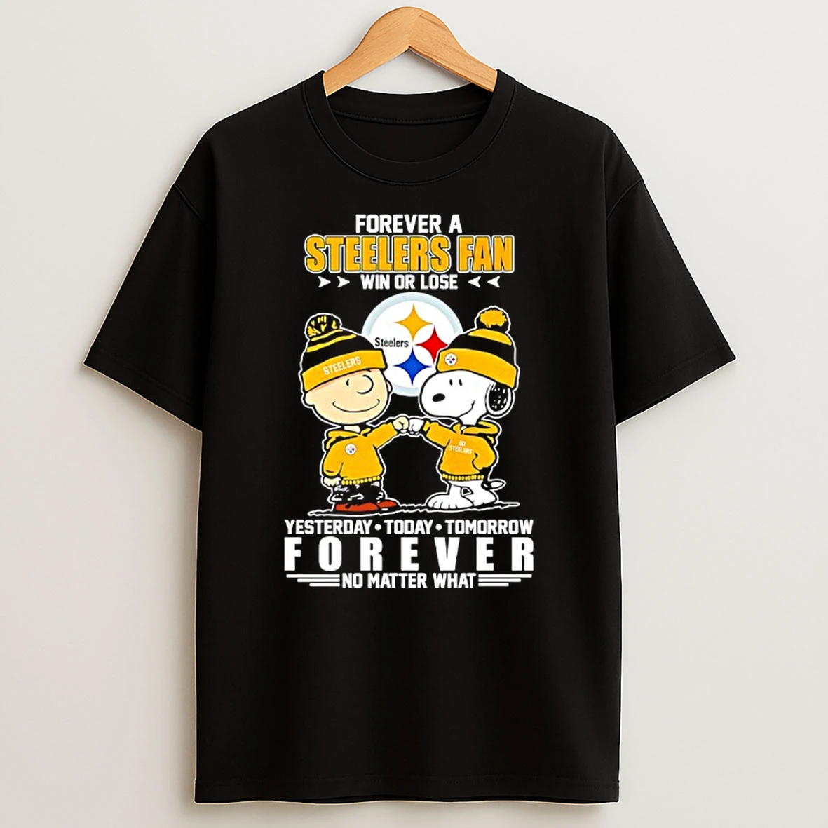Snoopy And Charlie Brown Bump Forever A Pittsburgh Steelers Fan Win Or Lose Yesterday Today Tomorrow Forever No Matter What T Shirt