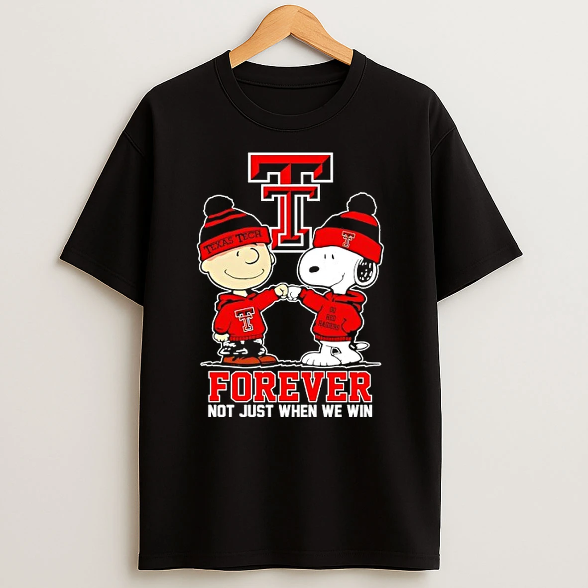 Snoopy And Charlie Brown Fist Bump Texas Tech Red Raiders Forever Not Just When We Win T Shirt