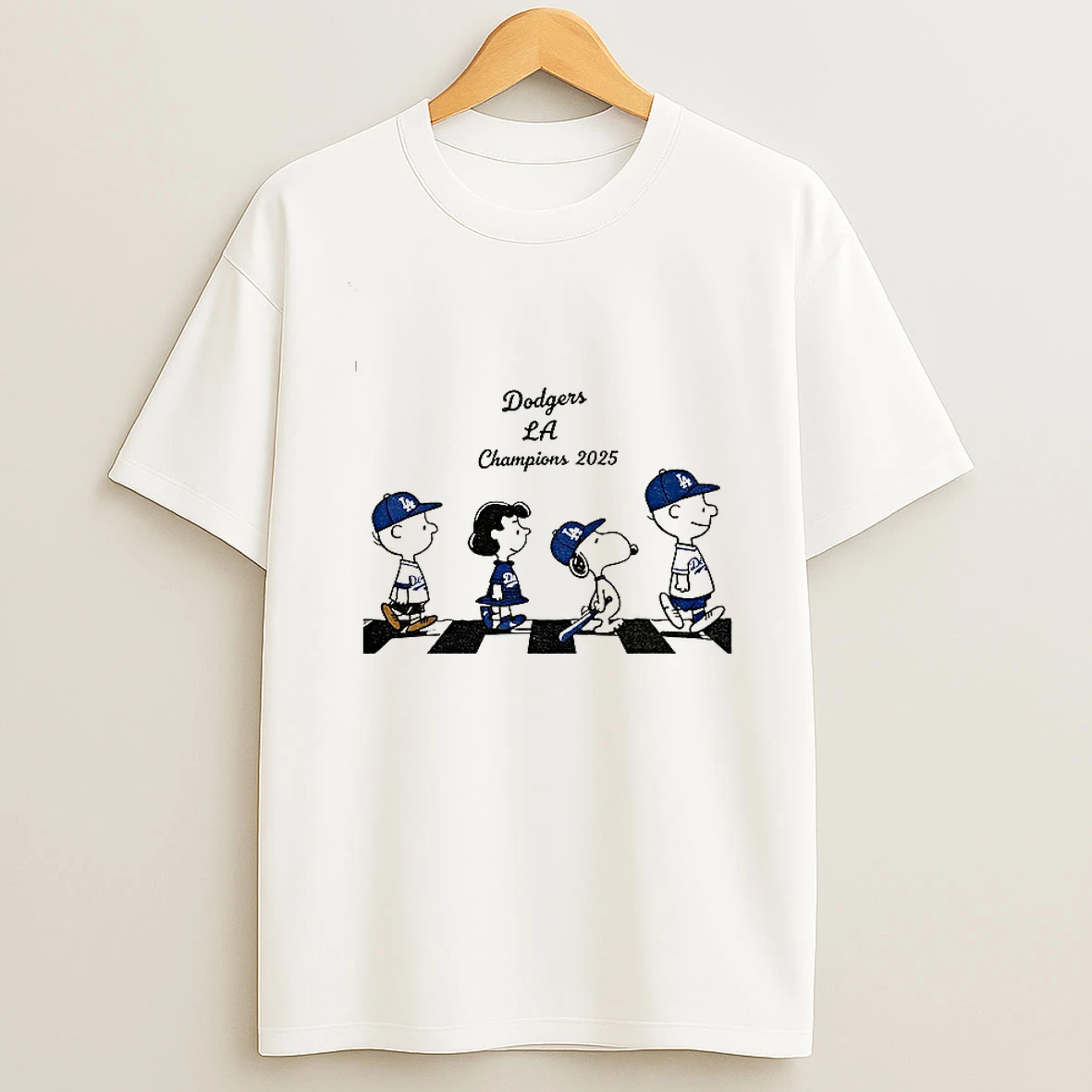 Snoopy And Peanuts Abbey Road Parody Los Angeles Dodgers Champions 2025 T Shirt