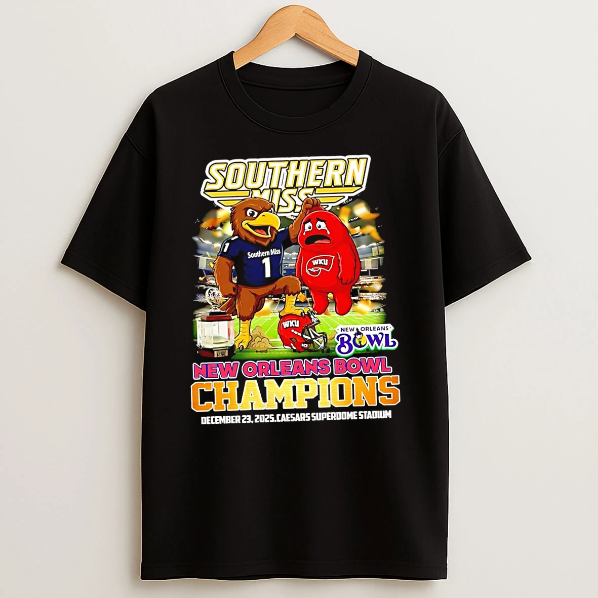 Southern Miss Beat Western Kentucky 2026 New Orleans Bowl Champions Mascot T Shirt