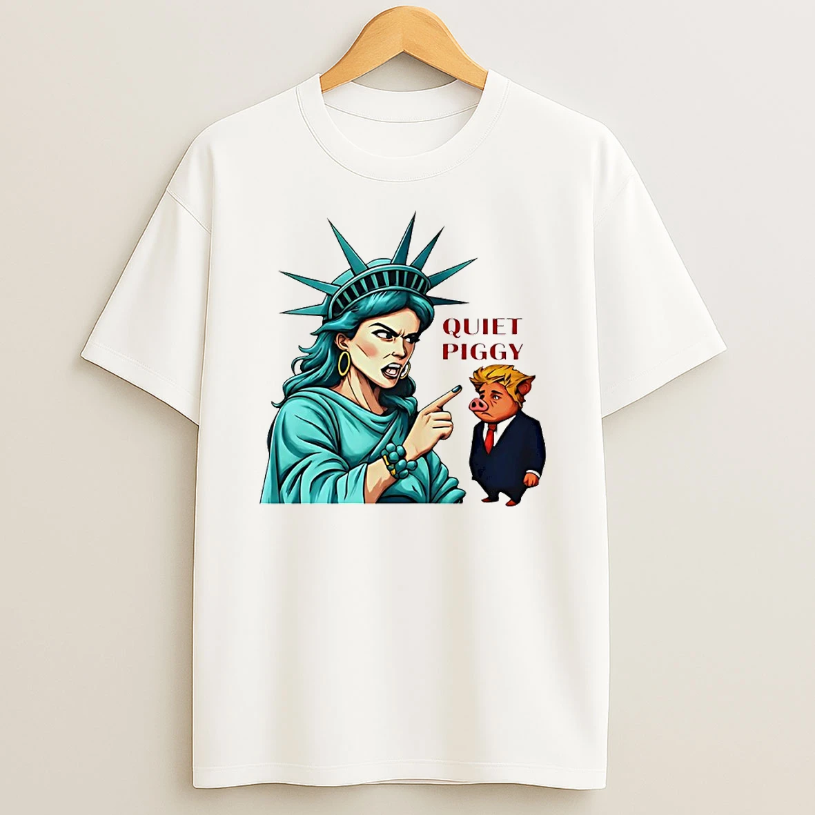 Statue Of Liberty Quiet Piggy Trump Circle T Shirt