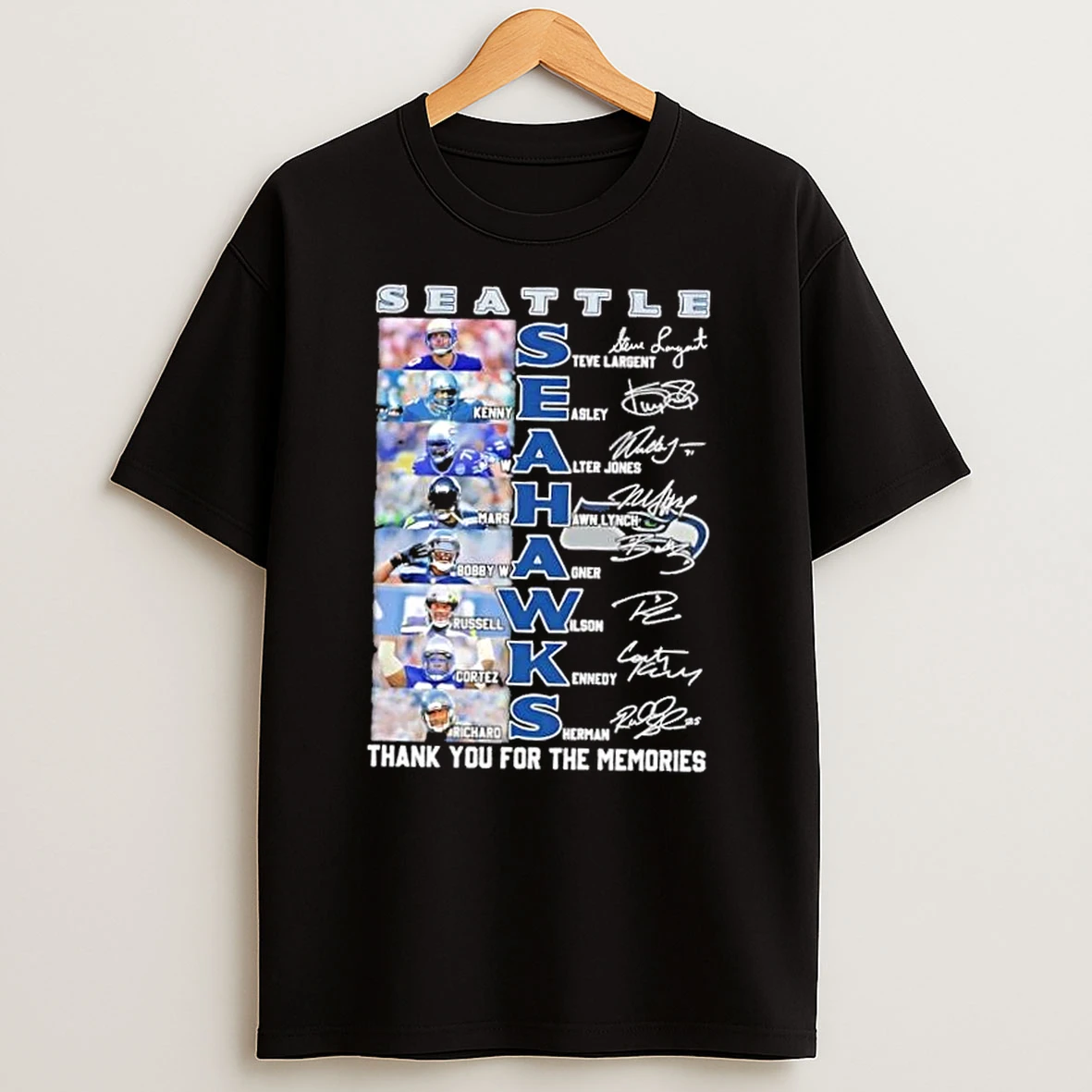 Steve Largent And Names Players Seattle Seahawks Thank You For The Memories Signatures T Shirt