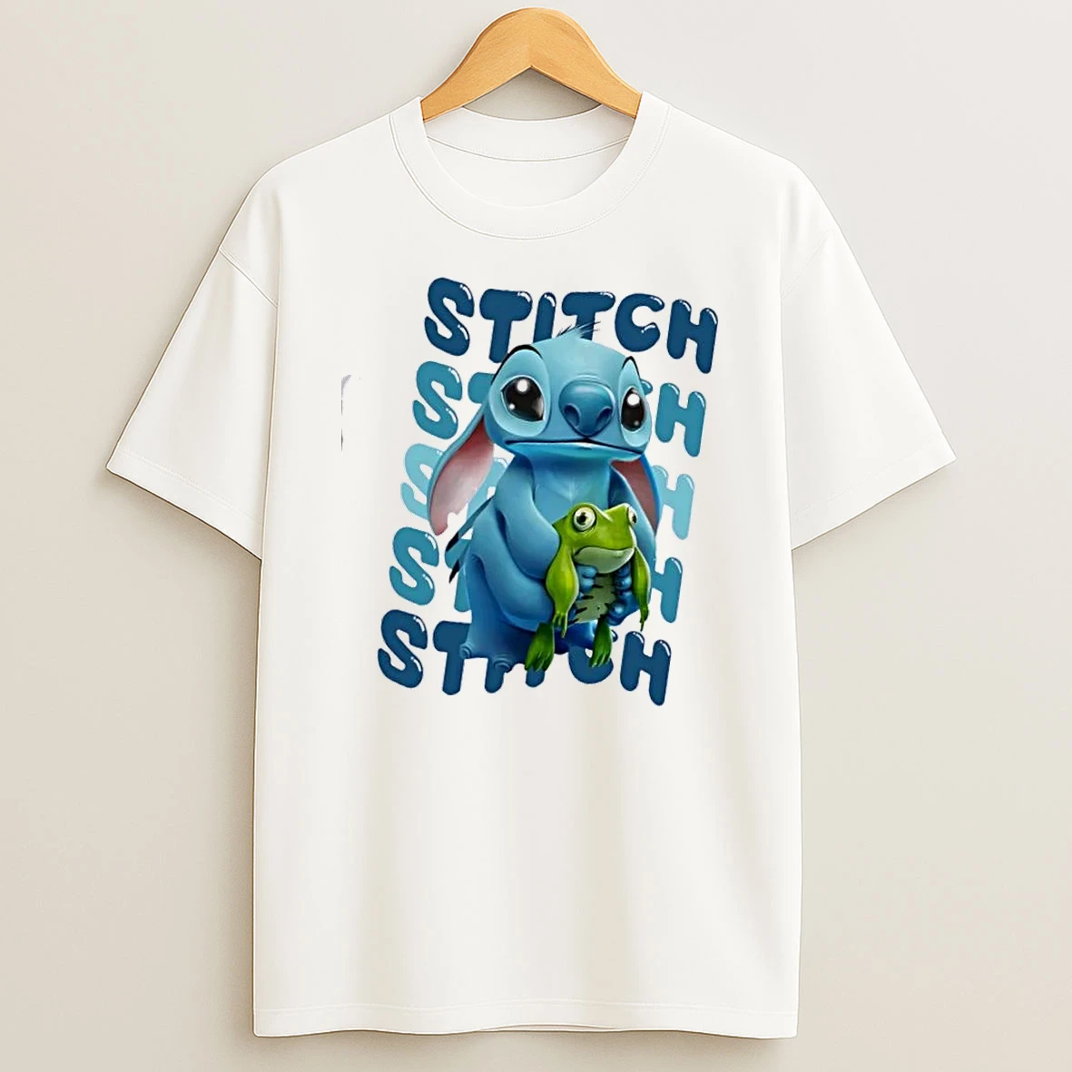 Stich Hold Frog Disney Characters T Shirt