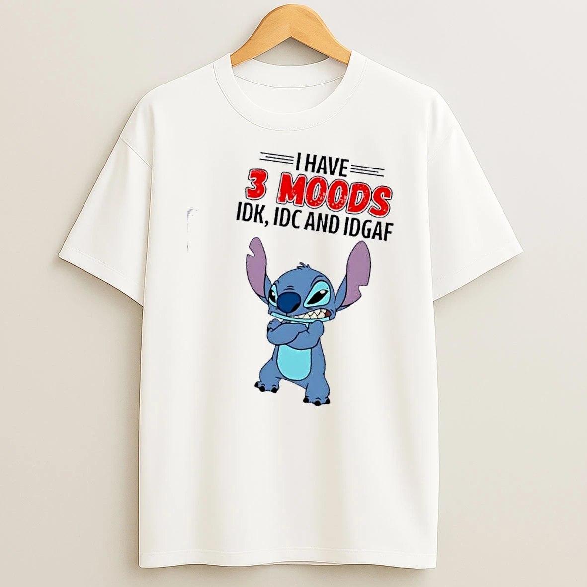 Stitch I Have 3 Moods Idk Idc And Idgaf Cartoon T Shirt