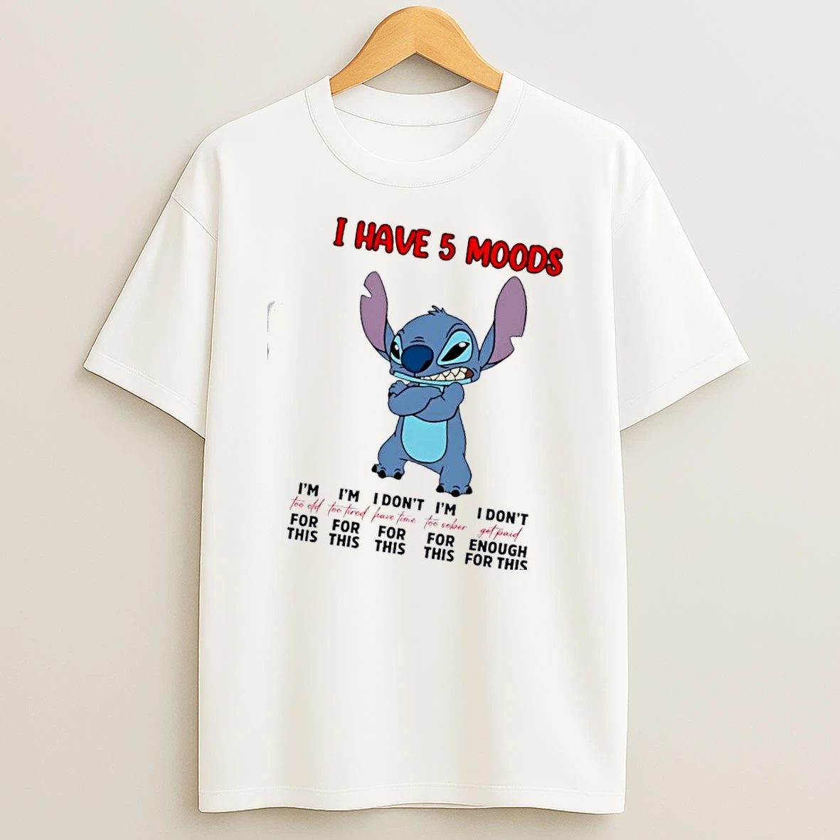 Stitch I Have 5 Moods Cartoon T Shirt