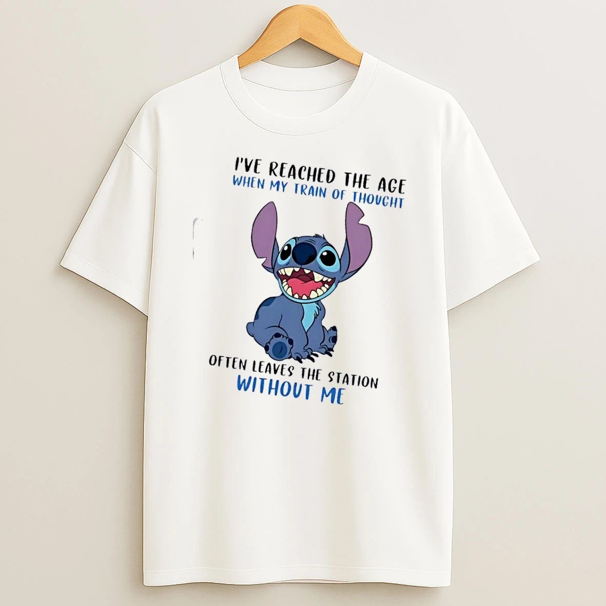 Stitch Ive Reached The Age When My Train Of Thought Often Leaves Station Without Me T Shirt