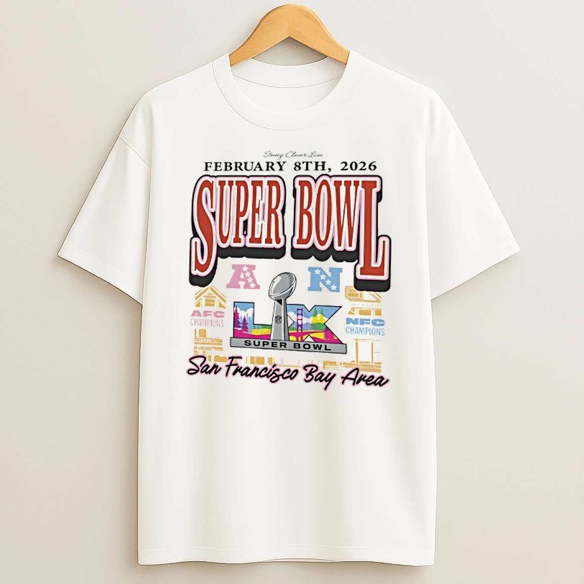 Stoney Clover Lane X 47 White Super Bowl Lx Squared Reed City T Shirt