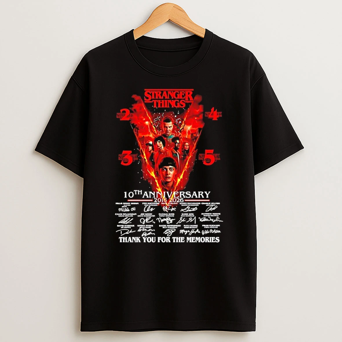 Stranger Things 2 3 4 5 2016 2026 10th Anniversary Thank You For The Memories Signatures T Shirt